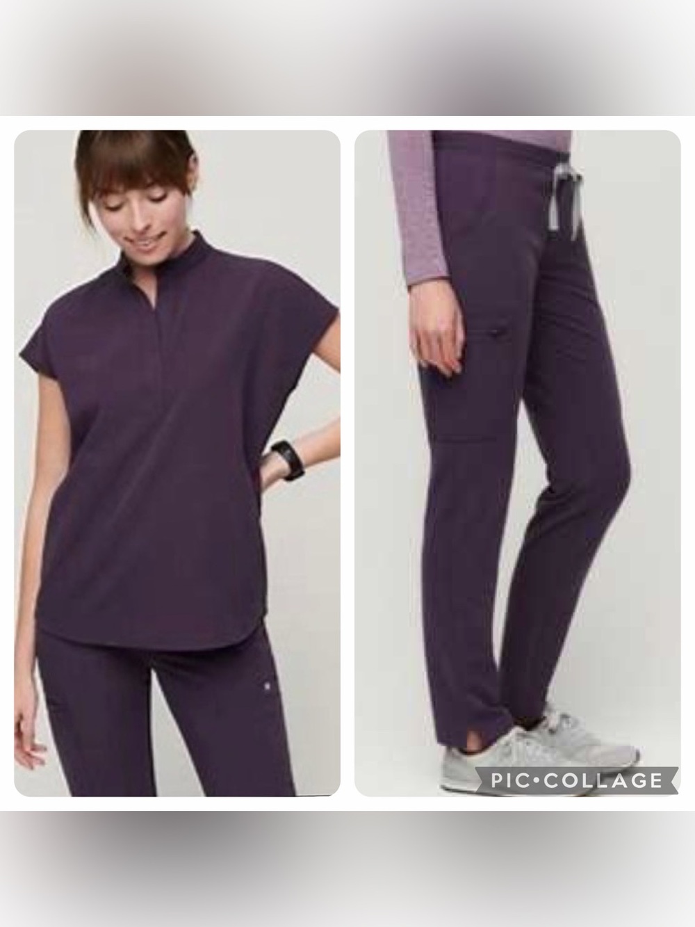 SET FIGS Yola Slim Scrub Pant and Rafaela Scrub Top in Purple Shadow.